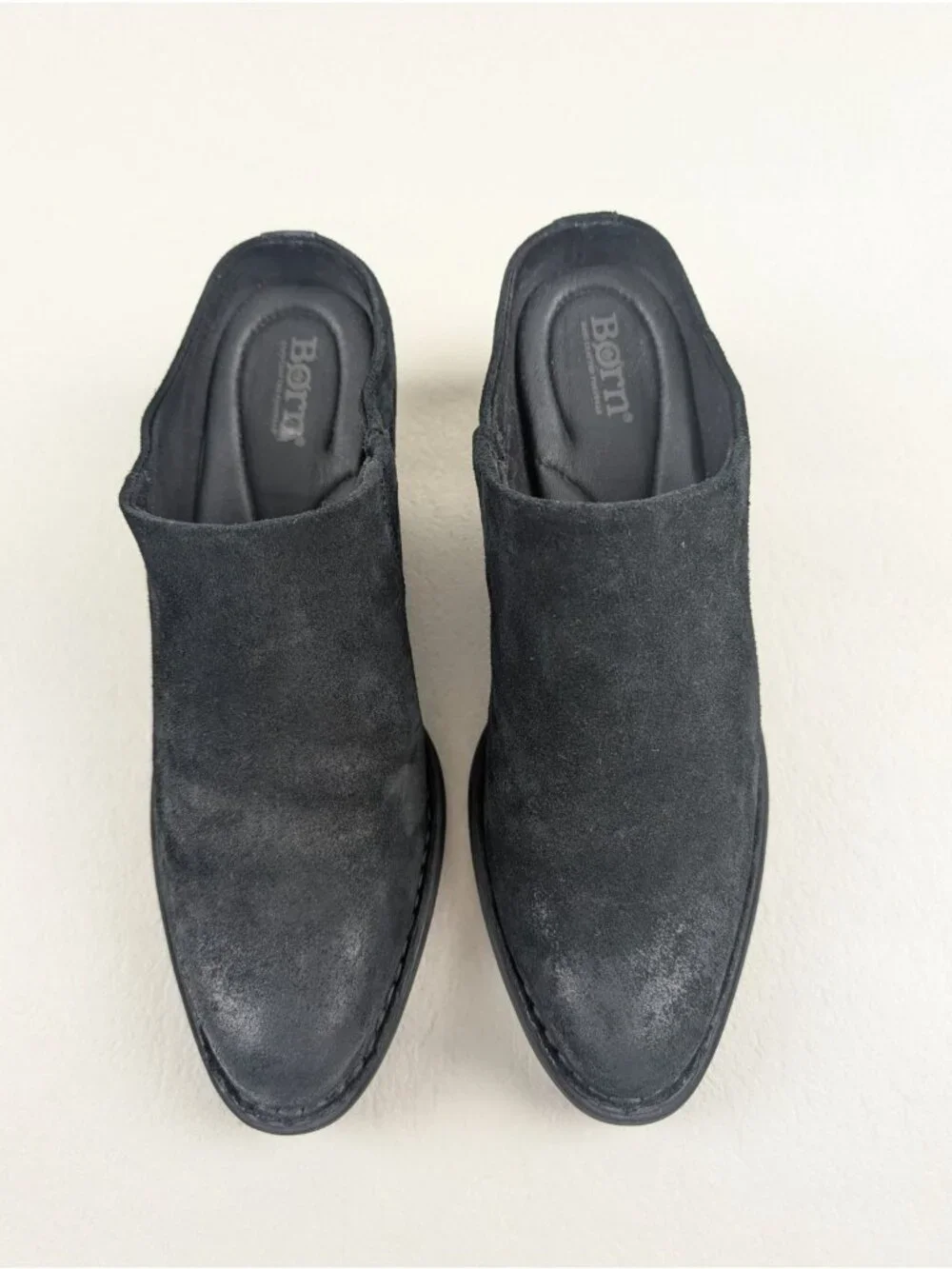 Born Starr Slip On Boot Womens 8.5 Black Suede Distressed Heeled Ankle Mule Clog